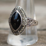 Vintage Sterling Onyx Marcasite Ring 10.75