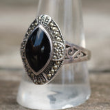 Vintage Sterling Onyx Marcasite Ring 10.75