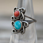 Vintage Sterling Turquoise and Coral Ring 5