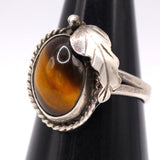 Vintage Sterling Tigers Eye Feather Ring 7