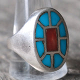 Vintage Sterling Turquoise and Spiny Oyster Inlay Ring 12