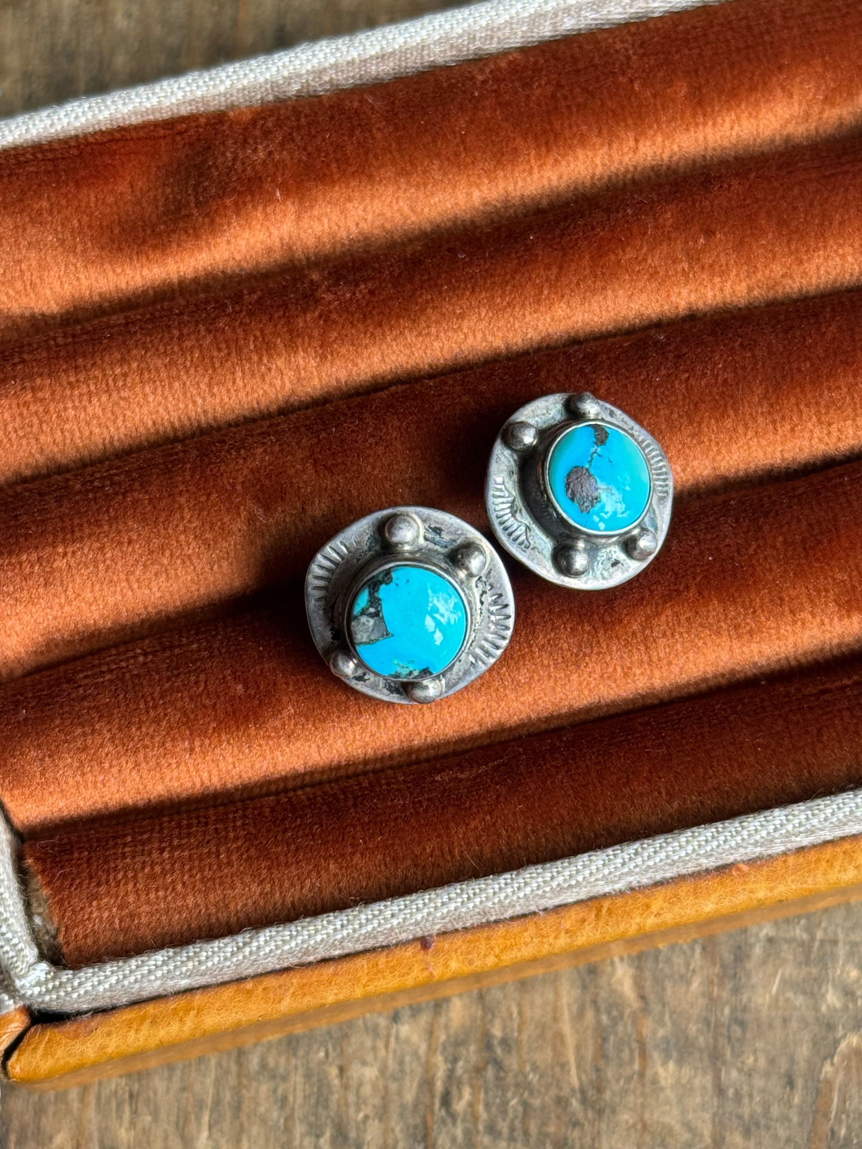 Vintage Sterling Silver Turquoise Bead Earrings