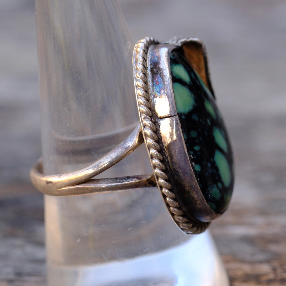 Vintage Sterling Variscite Feather Ring 9