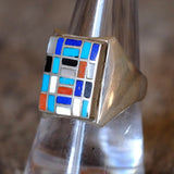 Vintage Sterling Multistone Inlay Ring 8.5