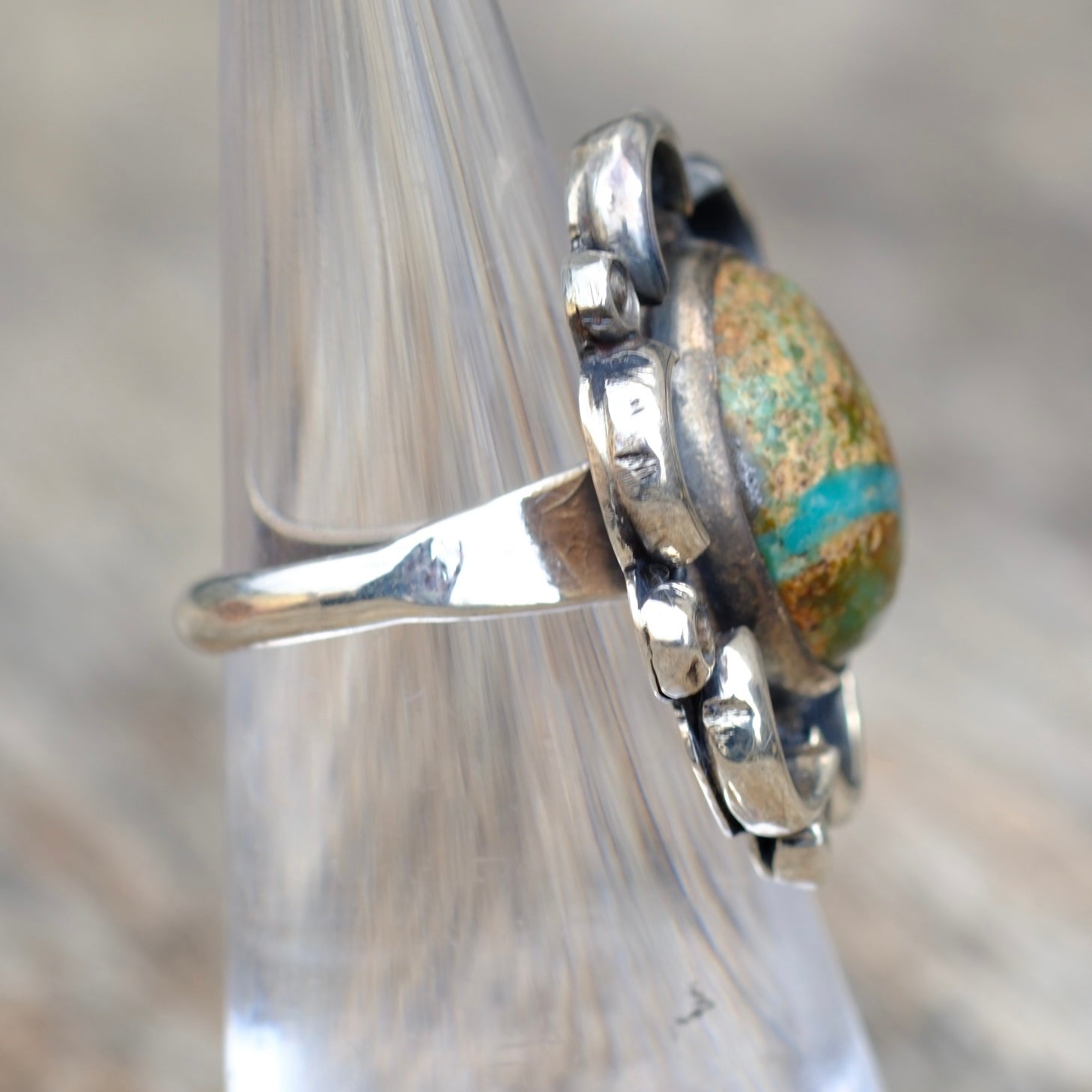 Vintage Sterling Turquoise Florette Ring 5
