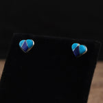 Vintage Sterling Turquoise and Lapis Inlay Heart Earrings