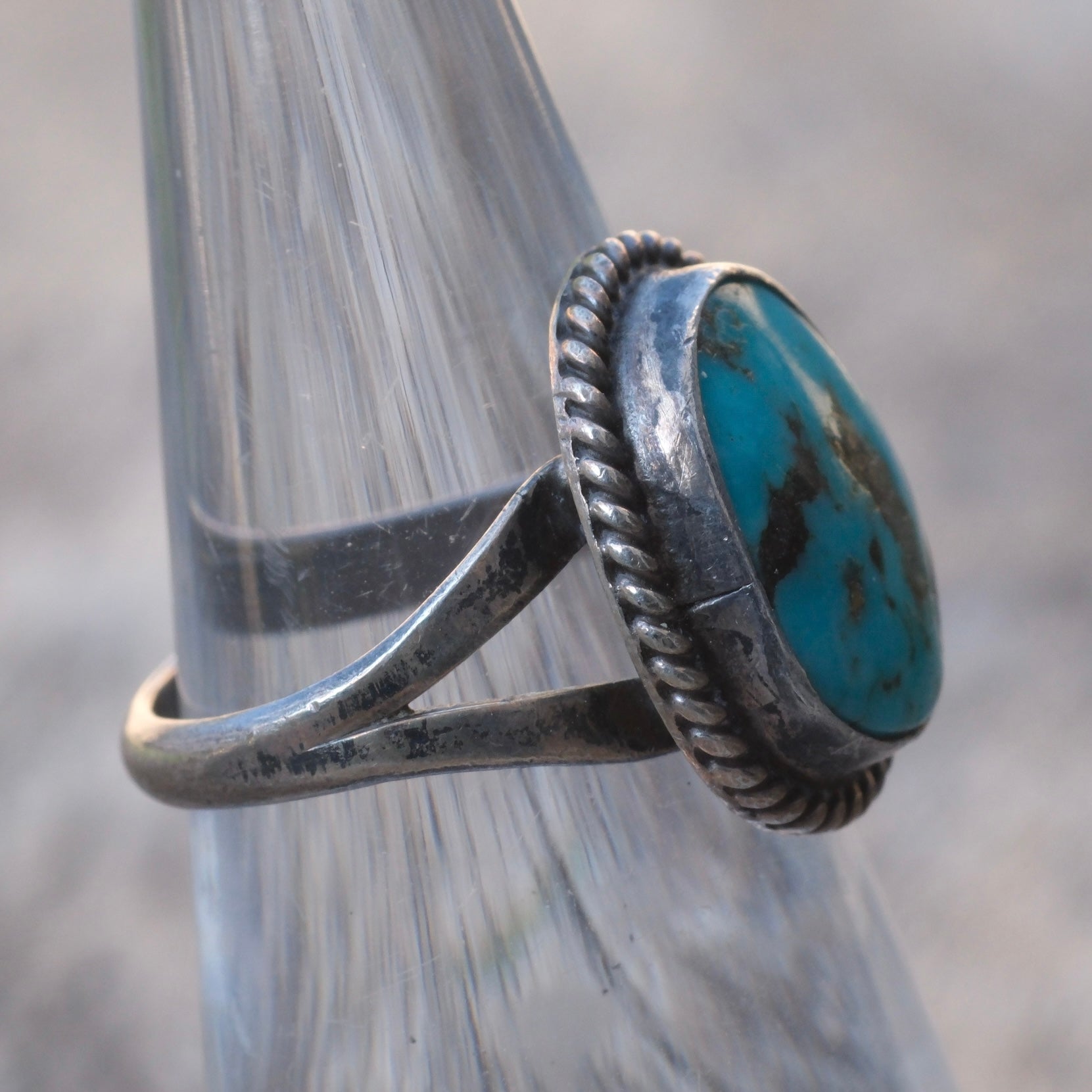 Vintage Sterling Turquoise Roper Ring 5