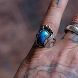 Vintage Sterling Turquoise Feather Ring 7