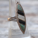 Vintage Sterling Inlay Ring 6.75