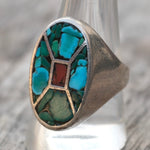 Vintage Sterling Turquoise and Coral Inlay Ring 10