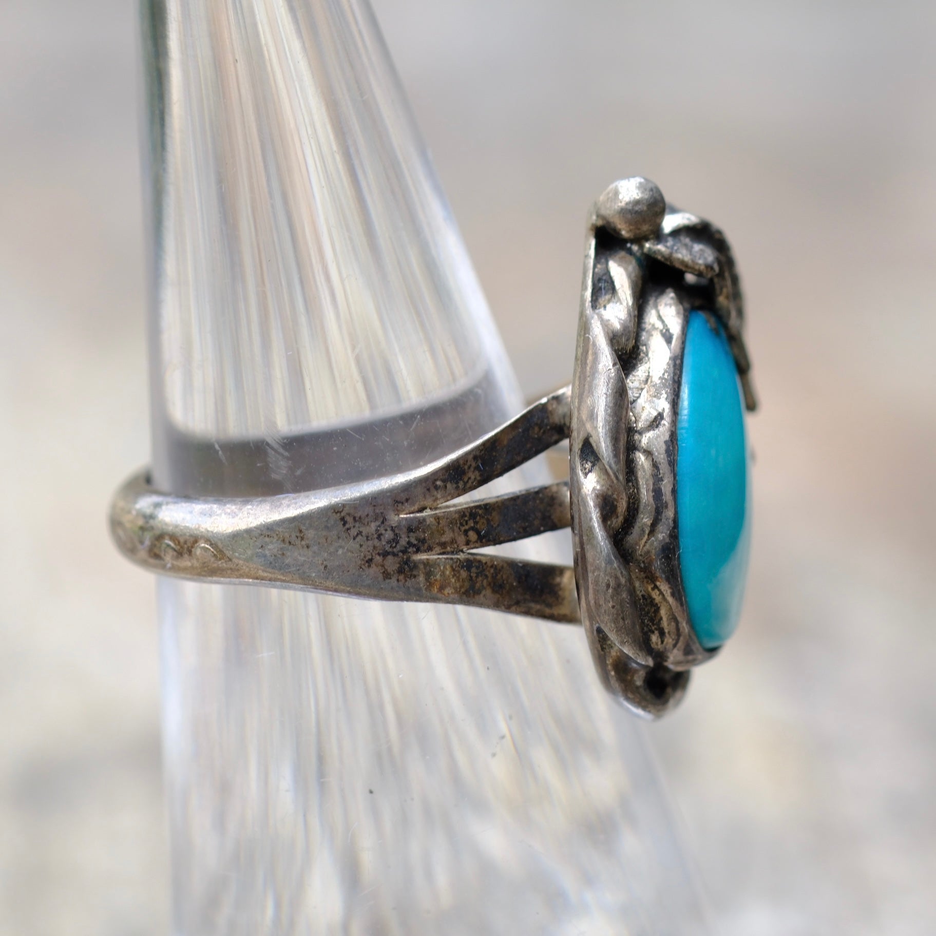 Vintage Sterling Turquoise Feather Ring 5