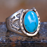 Vintage Sterling Turquoise Lucky Horseshoe Ring 10.25