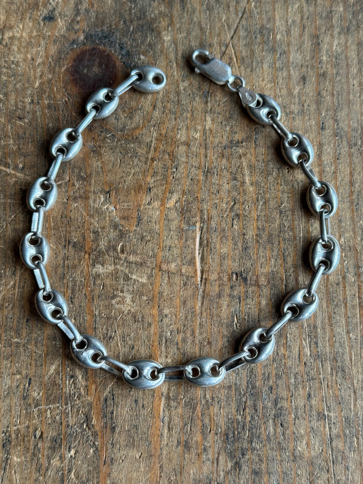 Vintage Sterling Silver Puffy Mariner Link Chain Bracelet