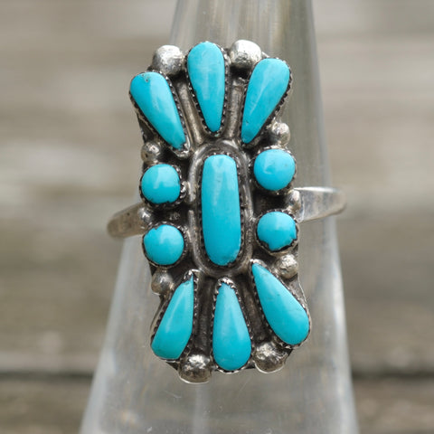 Vintage Sterling Turquoise Cluster Ring 6.75