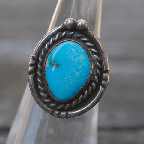Vintage Sterling Turquoise Roper Ring 5