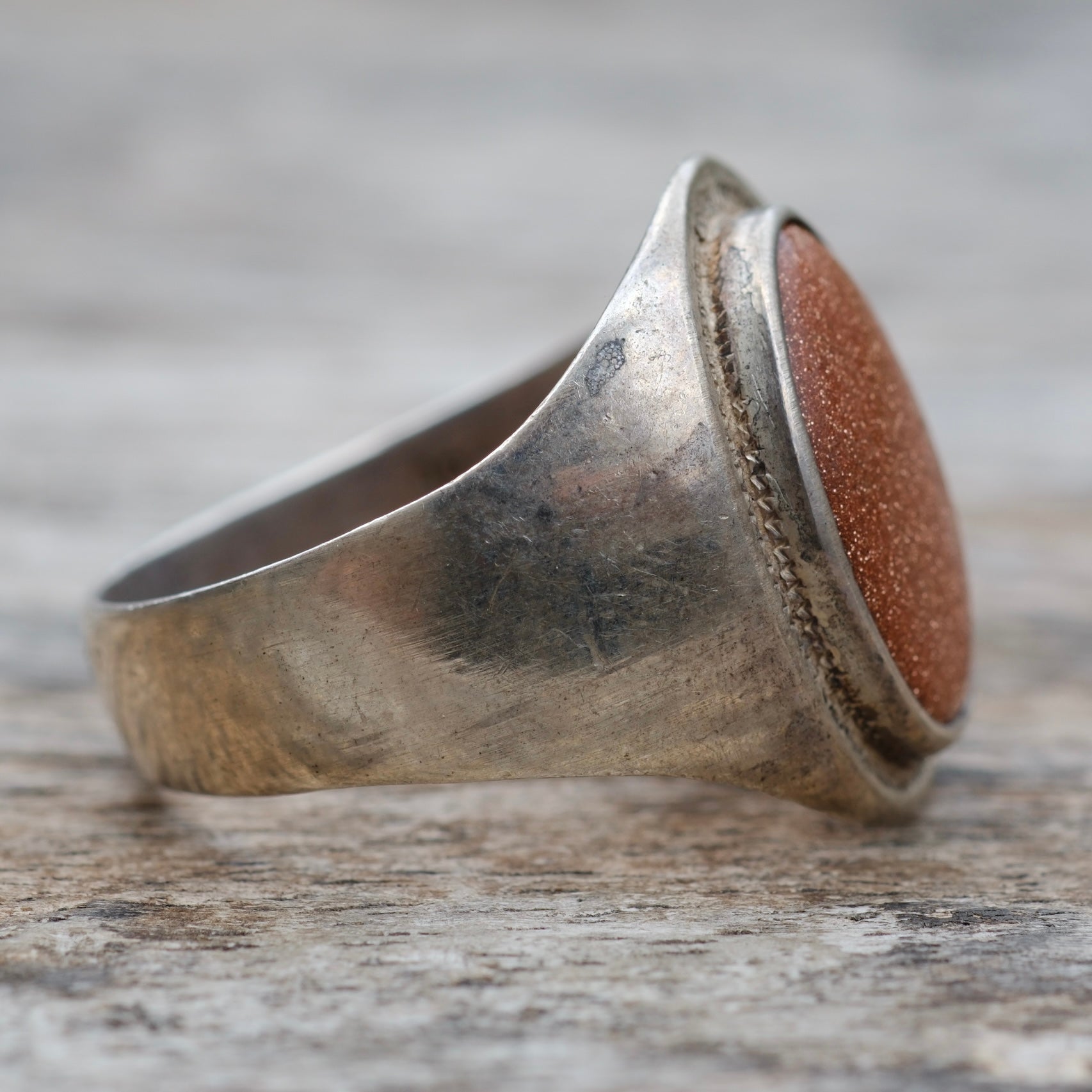 Vintage Sterling Goldstone Ring 13