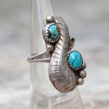 Vintage Sterling 2-Stone Turquoise Feather Ring 5