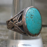 Vintage Sterling Turquoise Thunderbird Ring 10.5