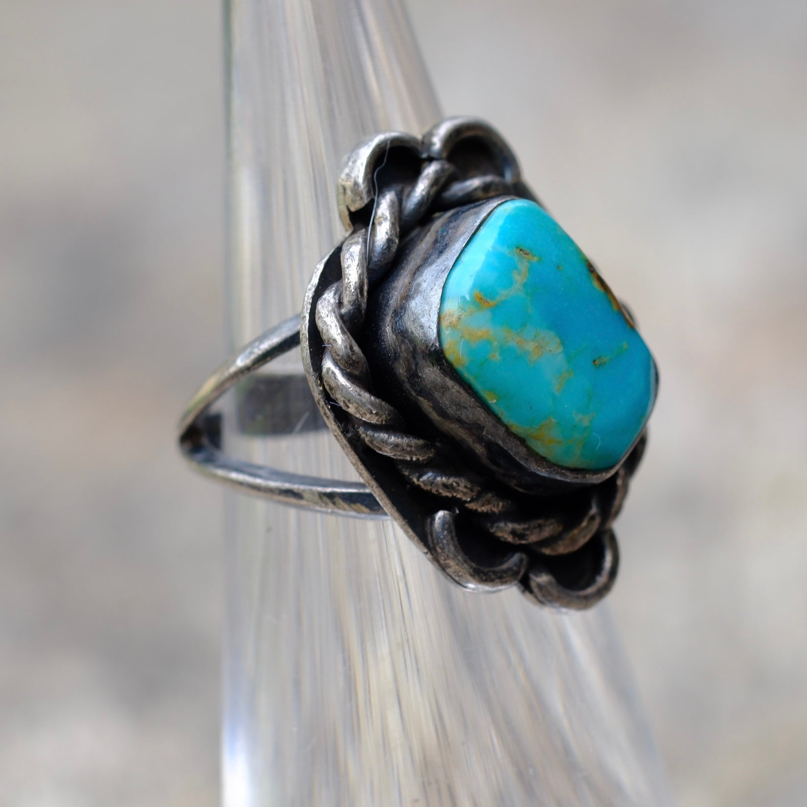 Vintage Sterling Turquoise Ring 2.25
