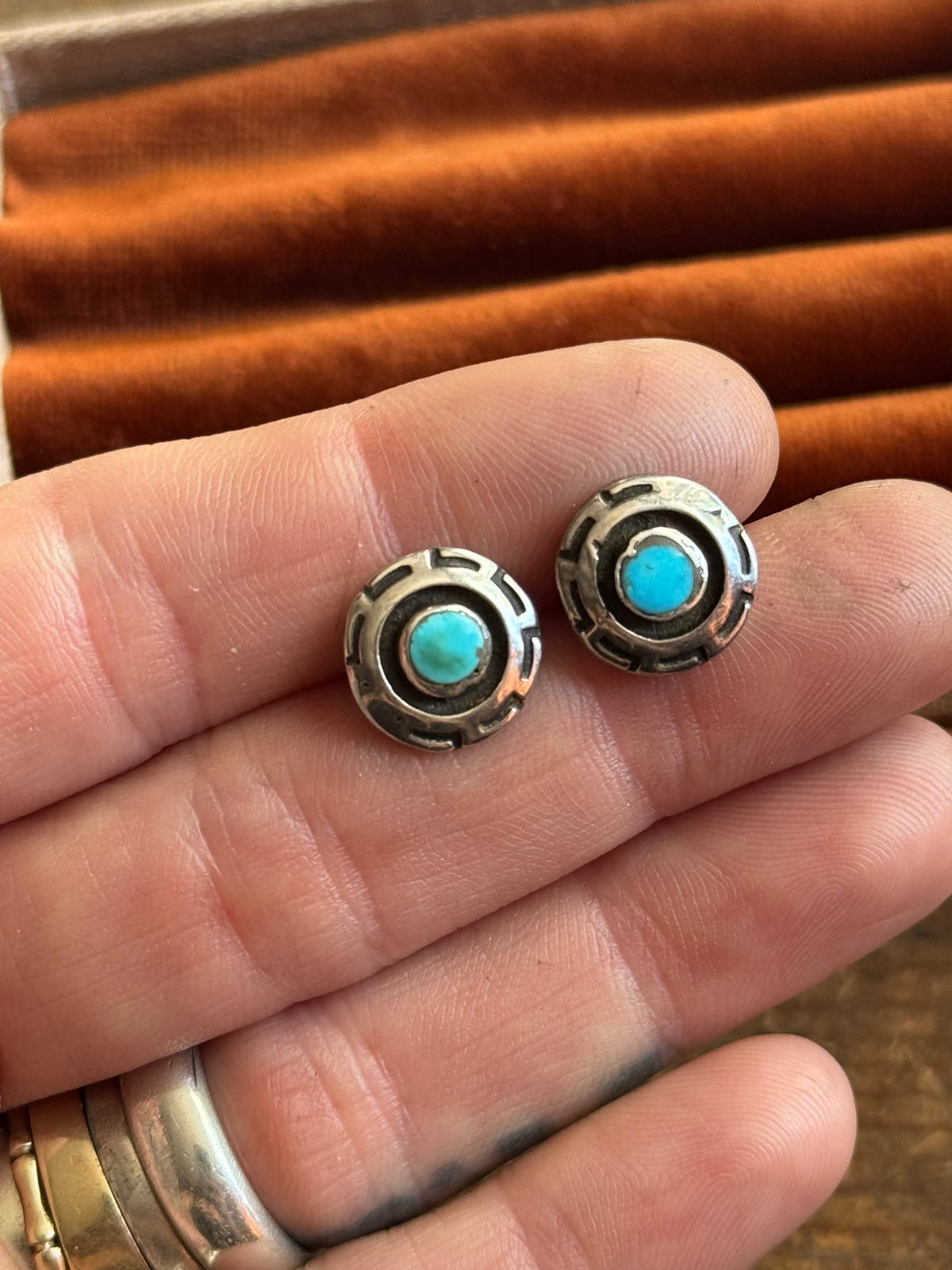 Vintage Sterling Silver Turquoise Shadowbox Earrings