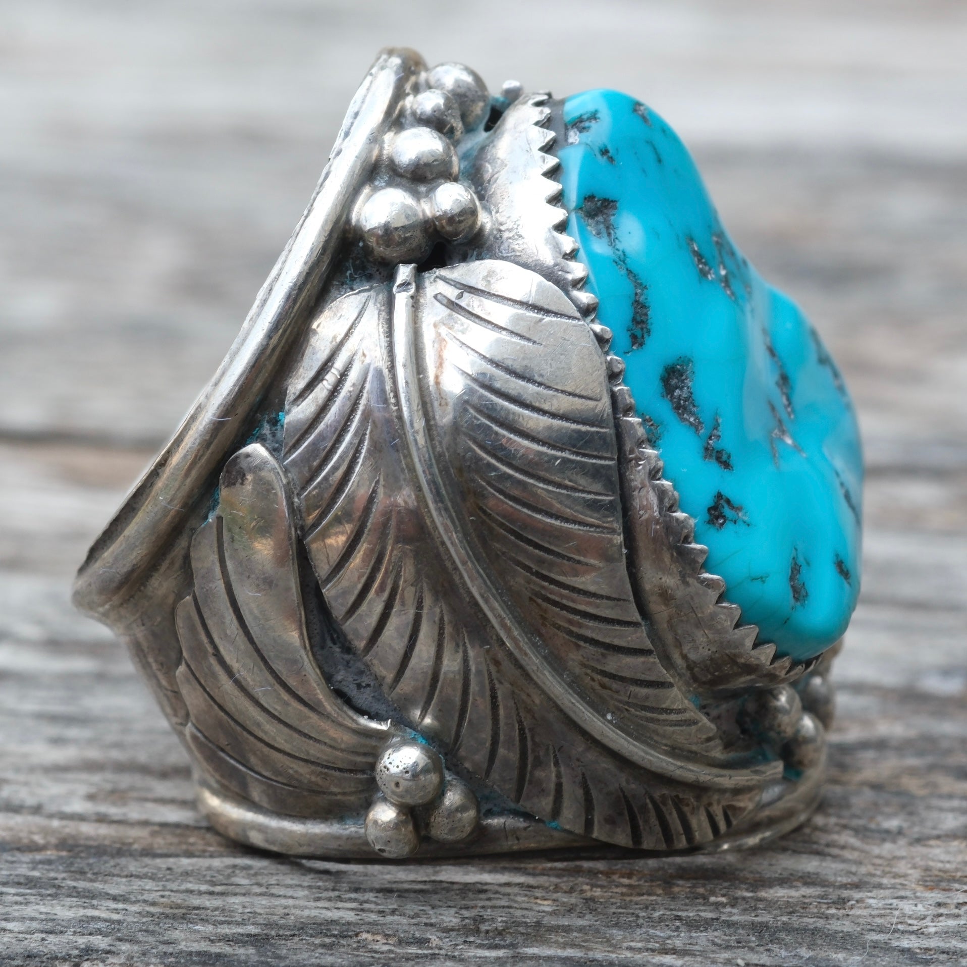 Vintage Sterling Chunky Turquoise Ring 11