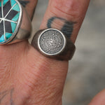 Vintage Sterling Aztec Calendar ring 11.5