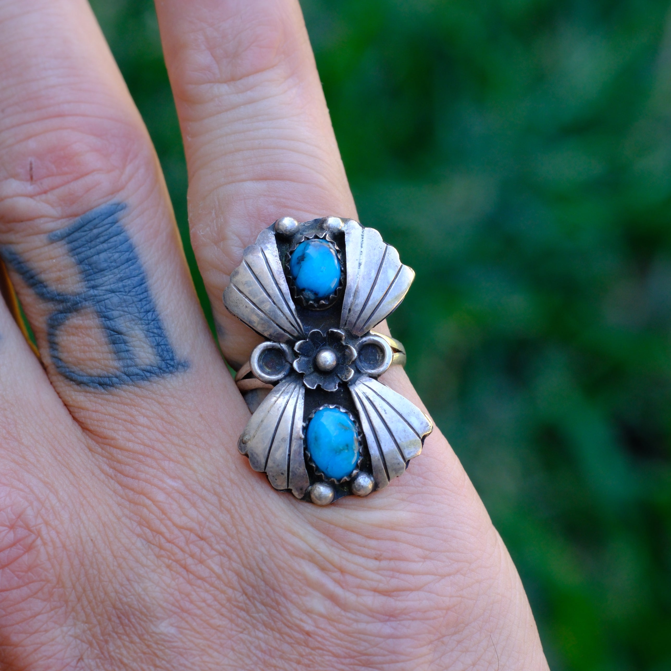 Vintage Sterling 2-Stone Turquoise Ring 5.25