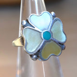 Vintage Sterling MOP and Turquoise Flower Ring 4.25