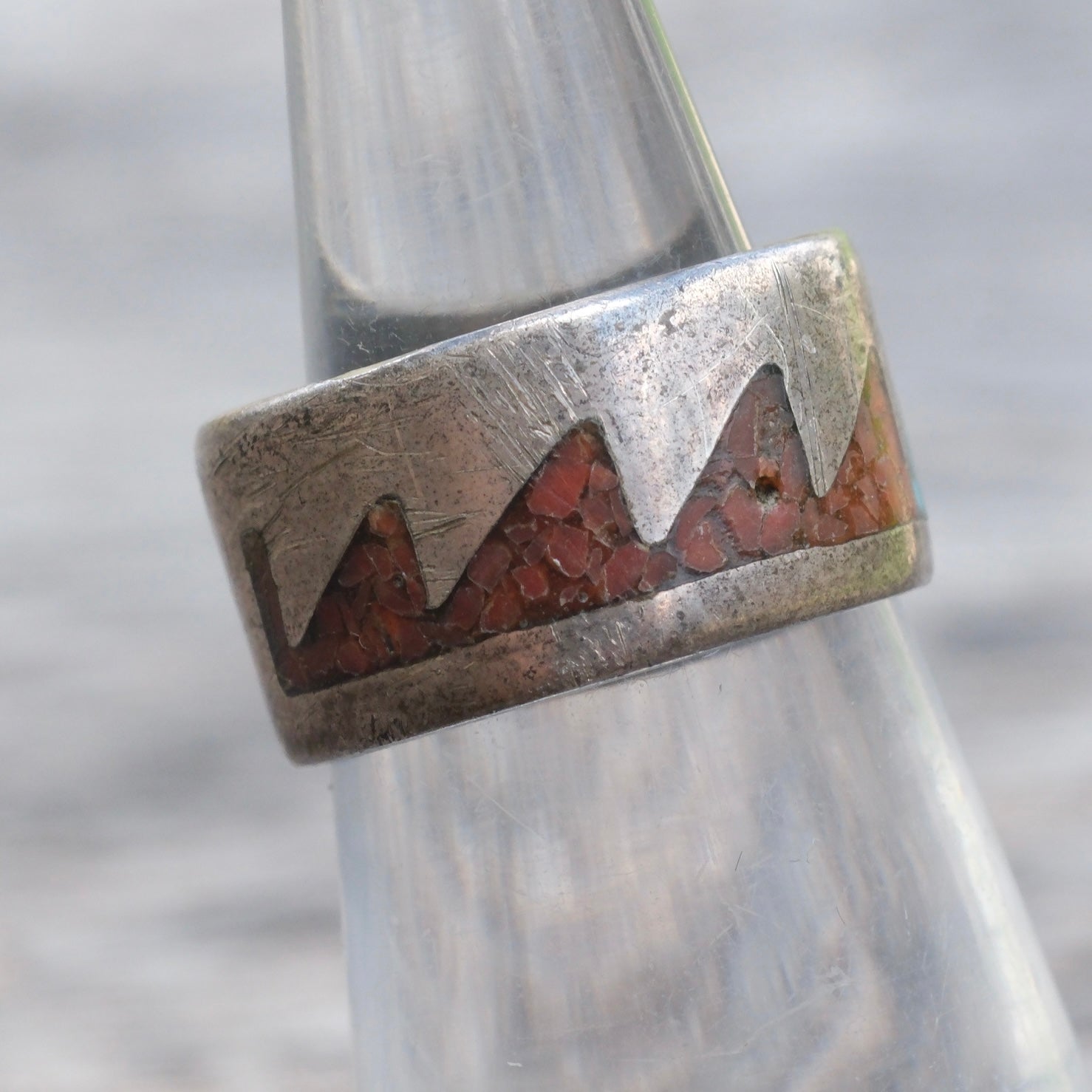Vintage Sterling Turquoise and Coral Inlay Bands 4.25