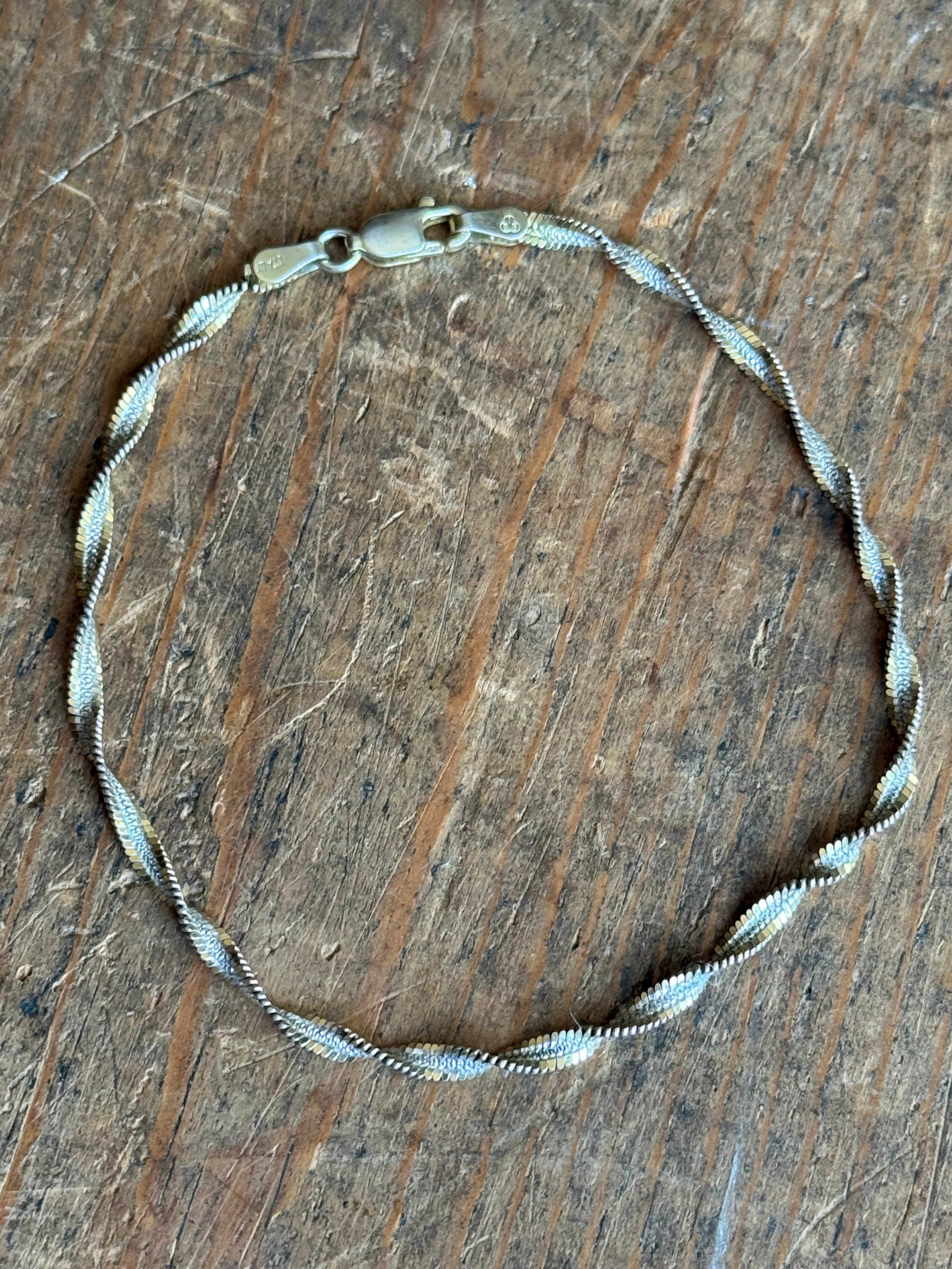 Vintage Sterling Silver 8” Two Tone Rope Chain Bracelet