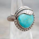 Vintage Sterling Turquoise Feather Ring 3.5