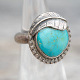 Vintage Sterling Turquoise Feather Ring 3.5