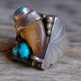 Vintage Sterling Turquoise and Coral Claw Ring 9.5
