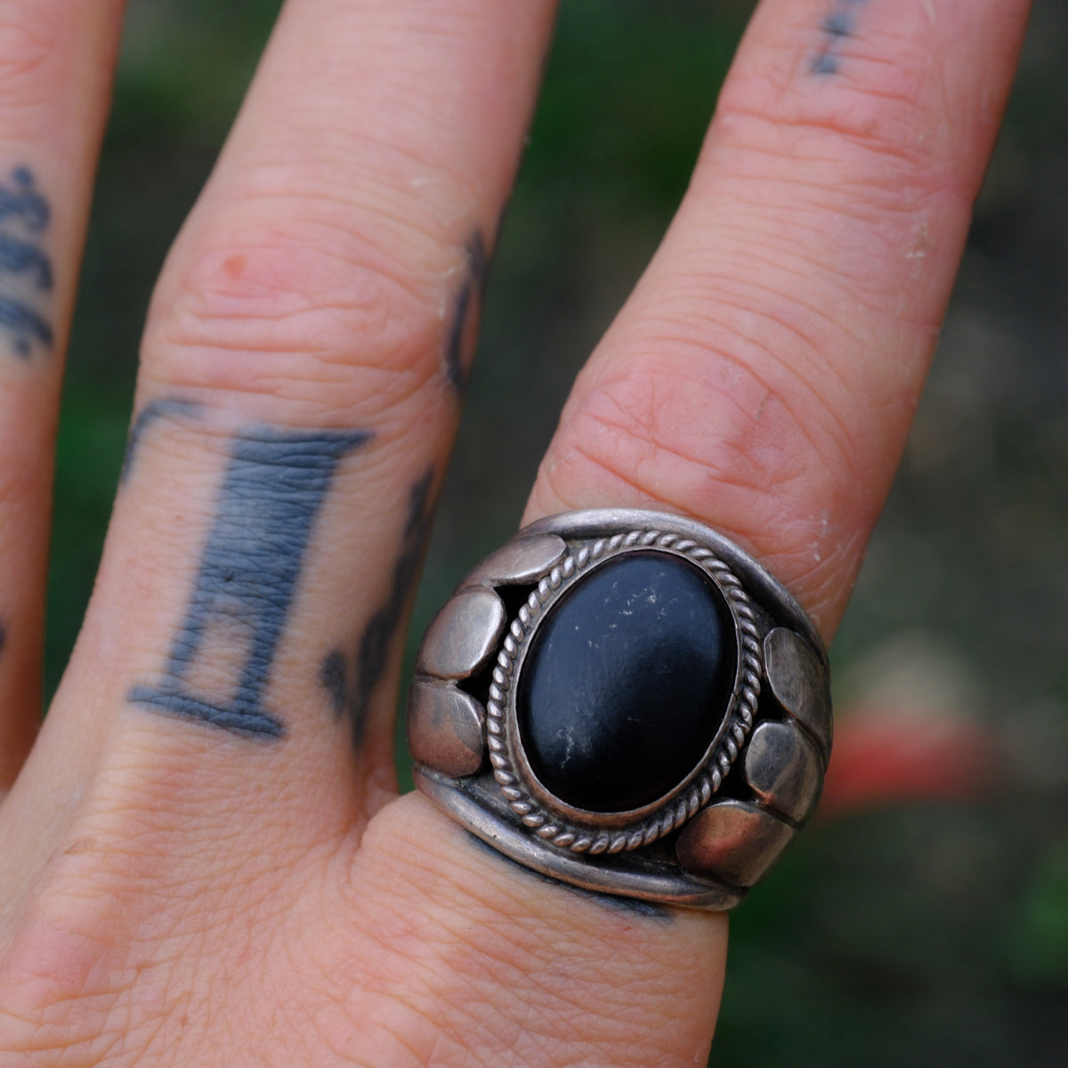 Vintage Sterling Onyx Ring 10