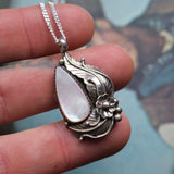 Vintage Sterling Mother Of Pearl Feather Necklace