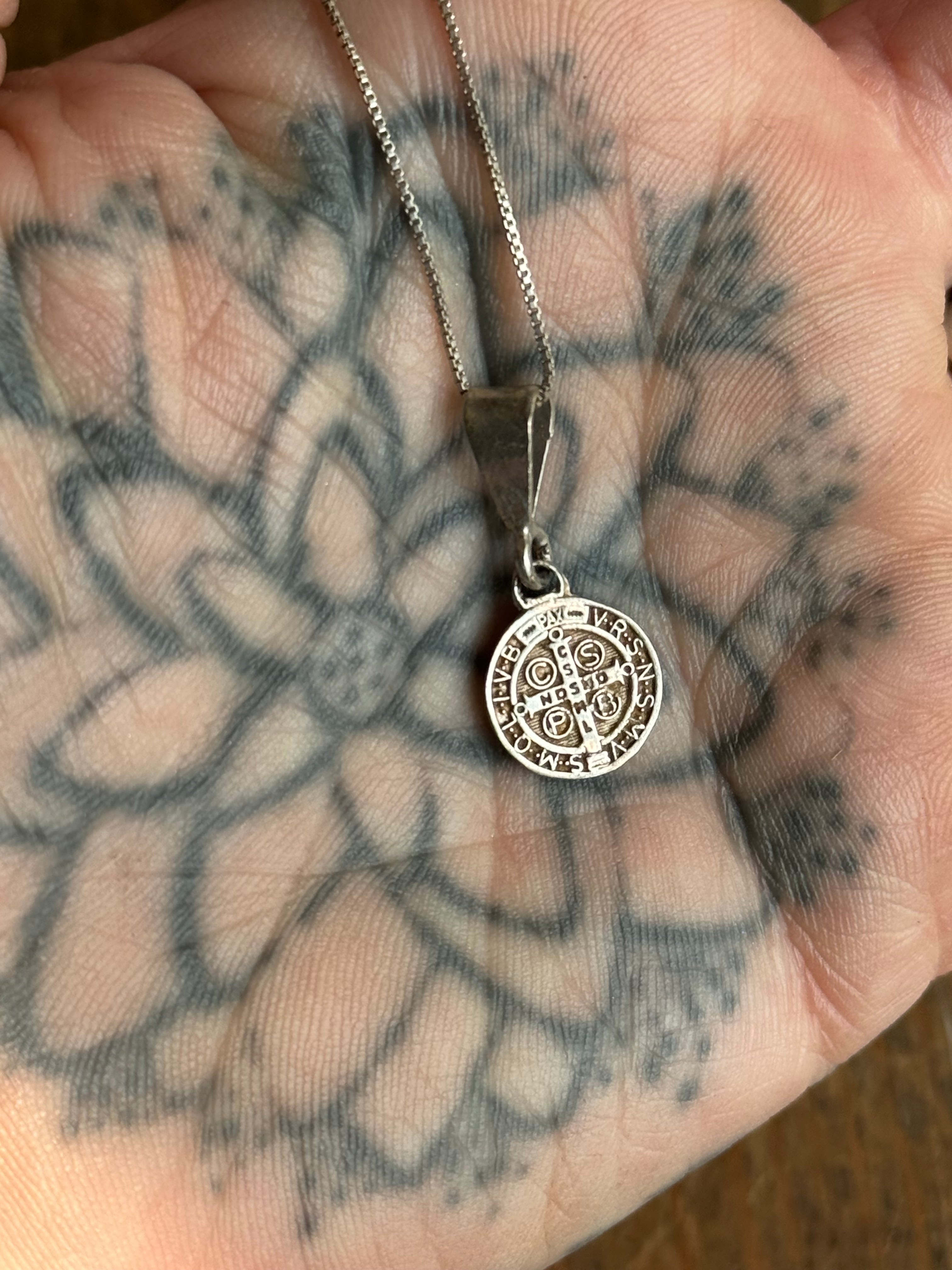 Vintage Sterling Silver Saint Benedict Necklace
