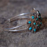 Vintage Sterling Turquoise Cluster Cuff Bracelet 6.25"