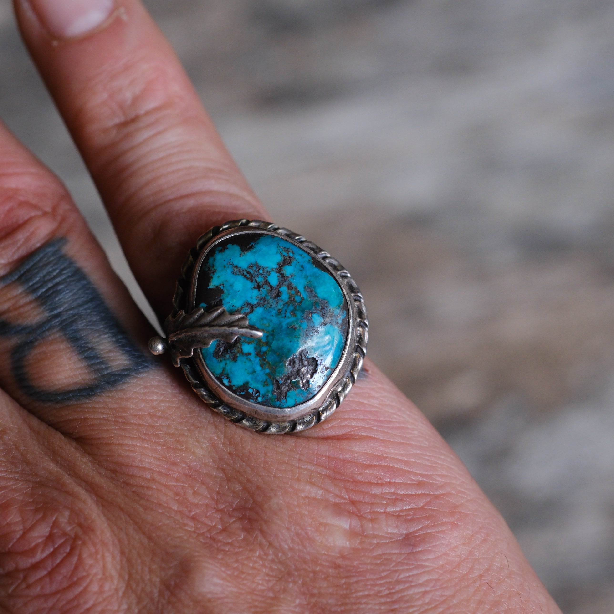 Vintage Sterling Turquoise Feather Ring 7