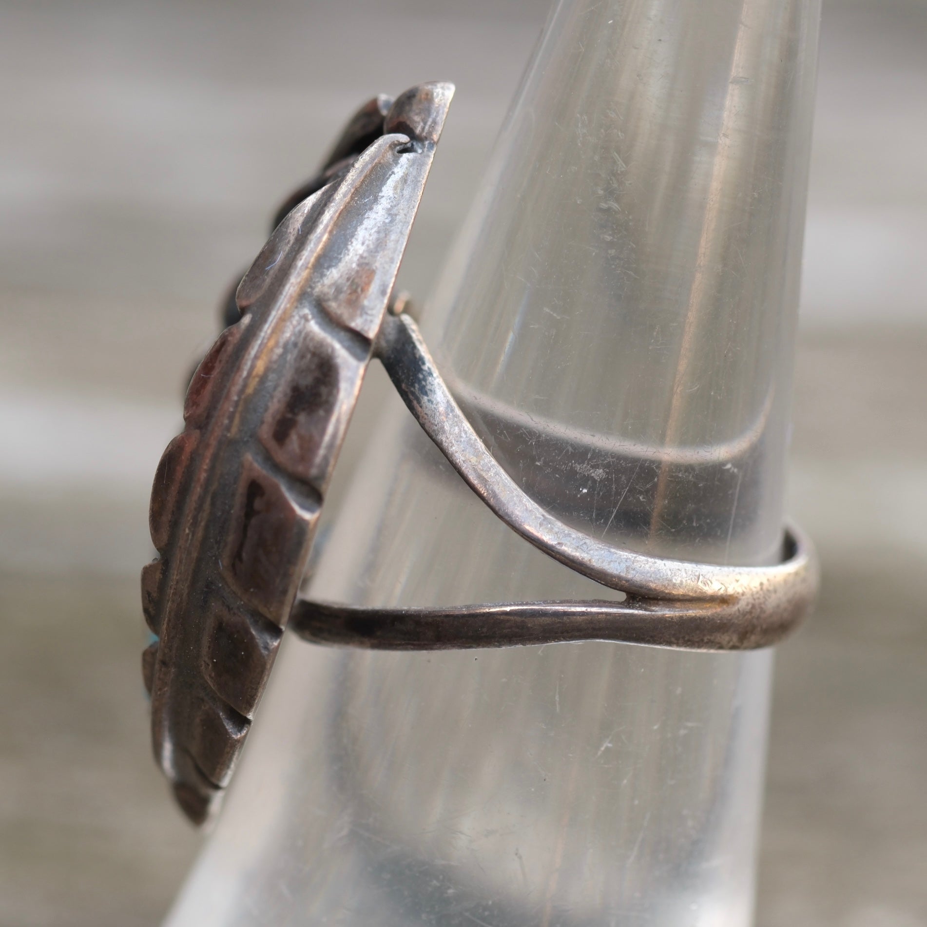 Vintage Sterling Turquoise Feather Ring 5.5