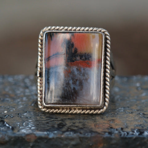 Vintage Sterling Agate Roper Ring 5.25
