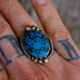 Vintage Sterling Turquoise Roper Ring 7.75