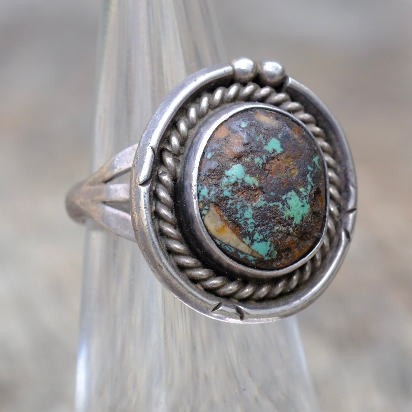 Vintage Sterling Turquoise Roper Ring 4.75