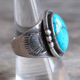 Vintage Sterling Turquoise Stamped Band Ring 9.5