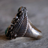 Vintage Sterling 2-Stone Turquoise Feather Blossom Ring 10.75