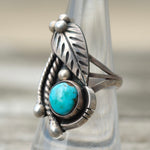 Vintage Sterling Turquoise Feather Ring 7.75