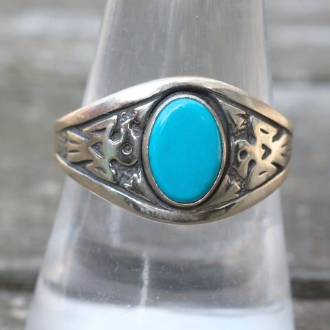 Vintage Sterling Turquoise Thunderbird Ring 8.75
