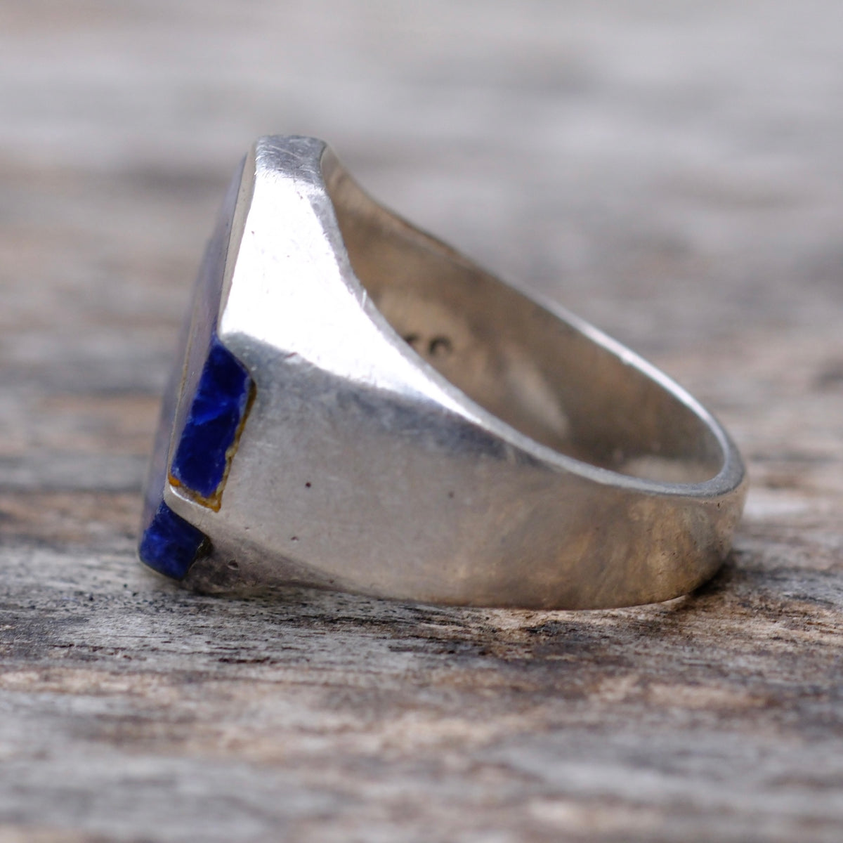 Vintage Sterling Lapis Inlay Ring 9.75