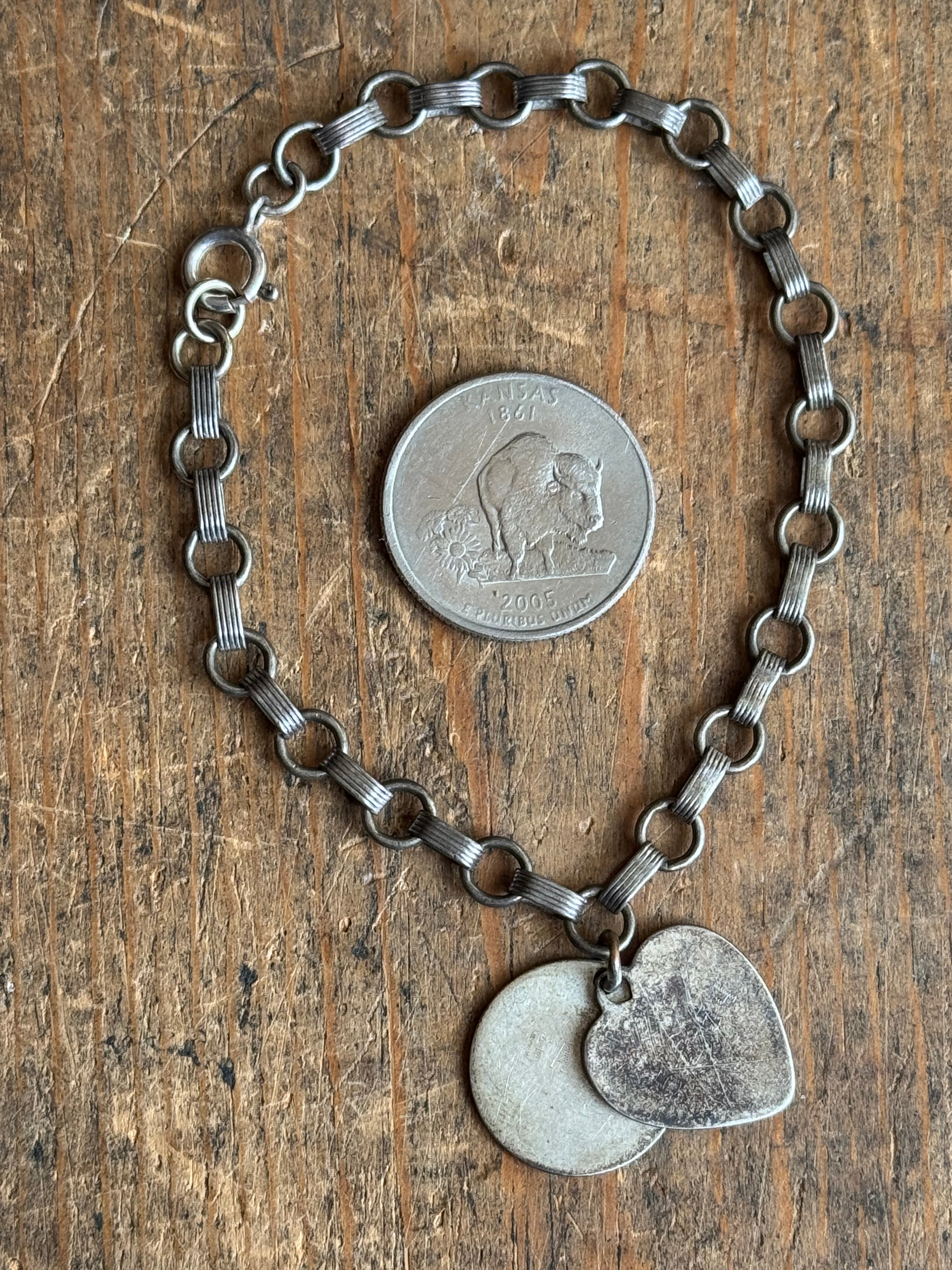 Vintage Sterling Silver 7.75” Deco Link Chain Bracelet