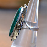 Vintage Sterling Malachite Blossom Ring 6.75