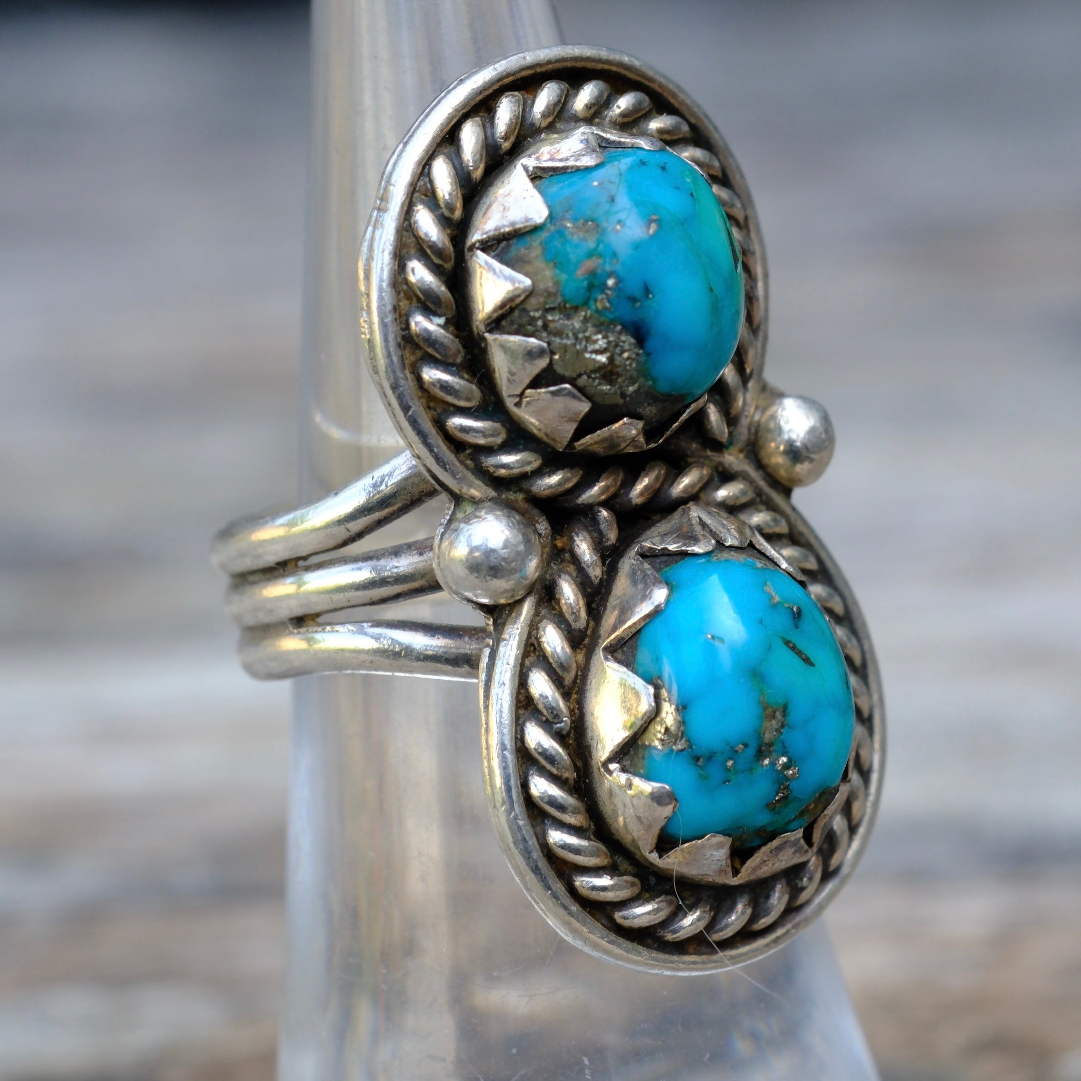 Vintage Sterling 2-Stone Turquoise Ring 5.75